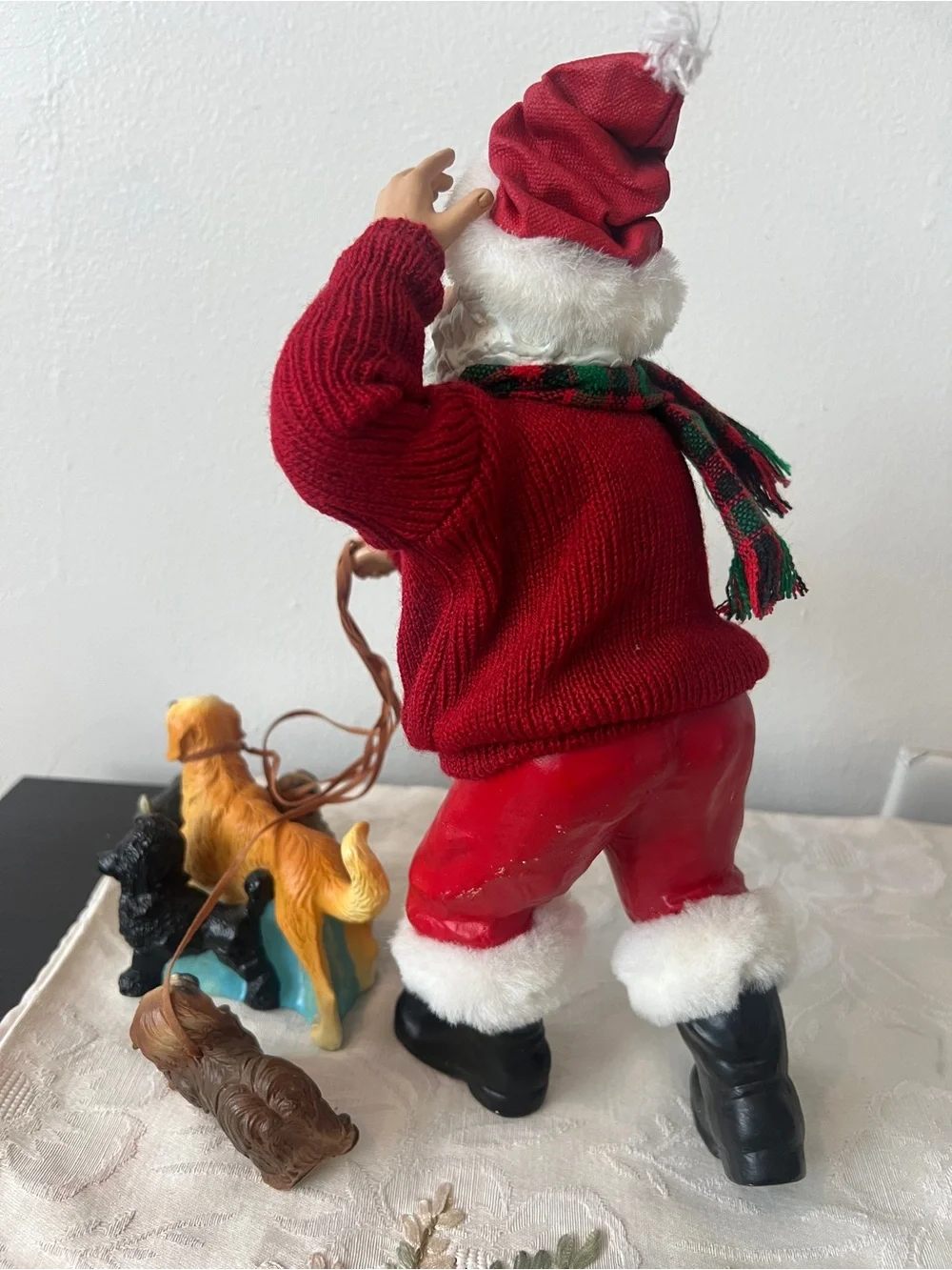 Dog Walking Santa Claus Figurine Decor